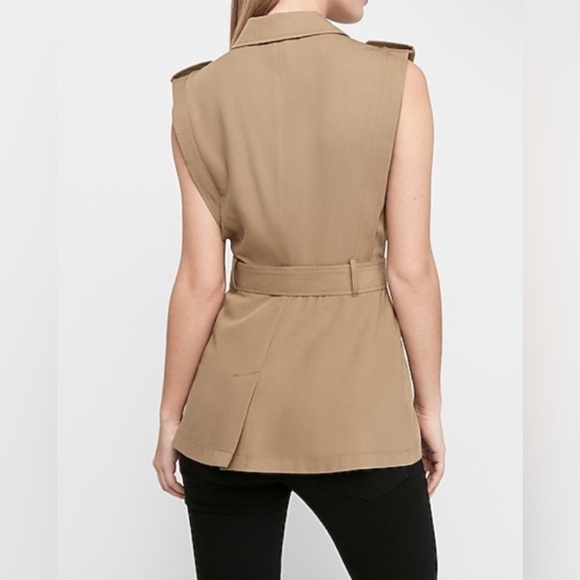 NWOT Express Brown Khaki Utility Sleeveless Top Shirt Blouse‎ L **NO BELT (A1) - Picture 2 of 8